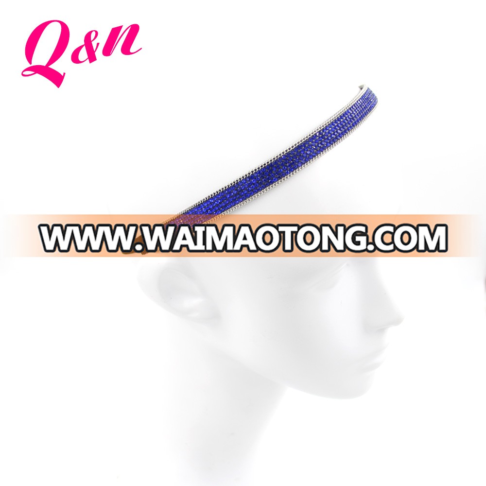 OEM anti-slip elastic tennis sport blue rhinestone headbands for women