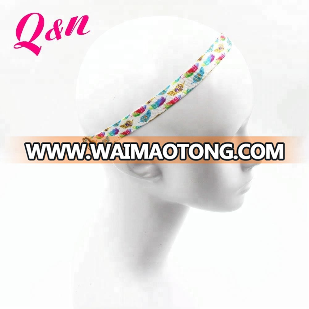 Wholesale custom heat transfer printed yoga elastic hairband for girls